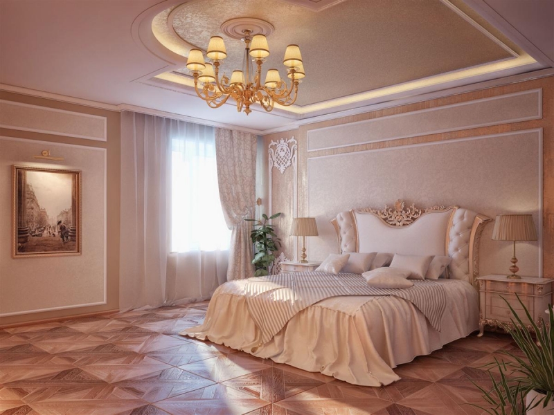 Спальня с кроватью в классическом стиле - Жилой интерьер в поселке Дударево, г. Тюмень