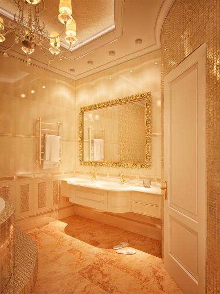 Ванная комната с зеркалом  в классическом стиле - Жилой интерьер в поселке Дударево, г. Тюмень