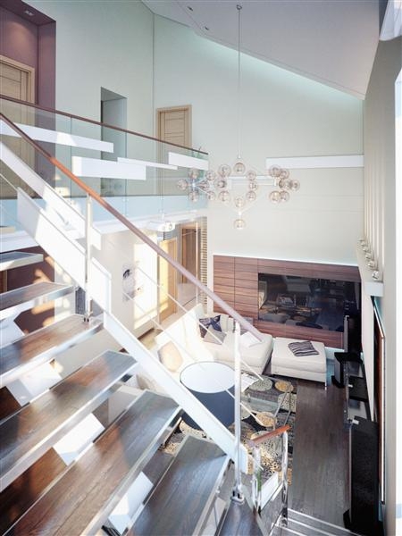Лестница в современном стиле - Дизайн интерьера коттеджа в Кулаково