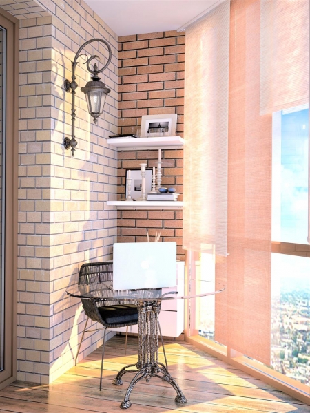 Балкон с панорамным остеклением - Дизайн интерьера квартиры на ул.Севастопольская, г. Тюмень 55 кв. м.