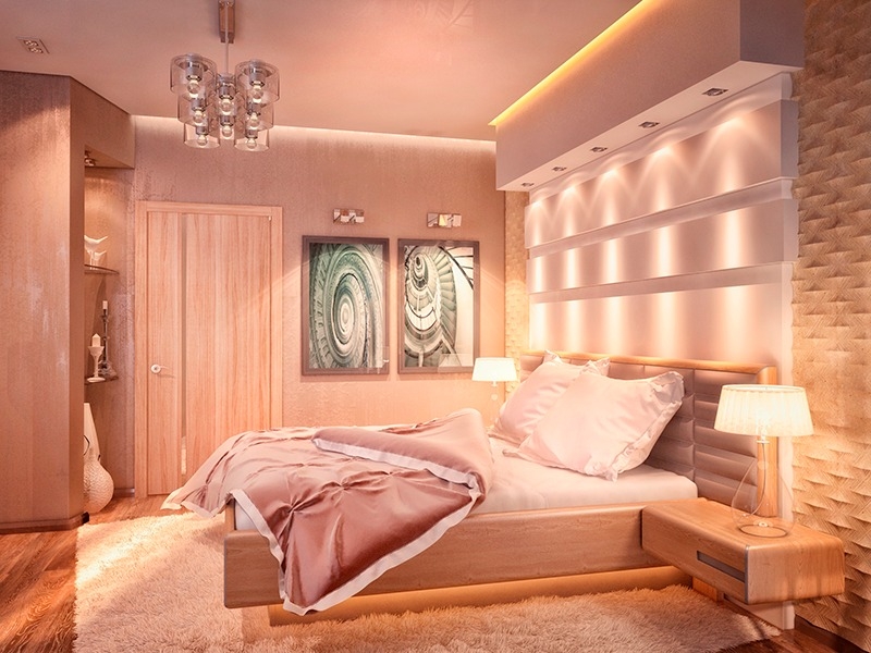 Ниша со стеклянными полками в спальне - Дизайн интерьера квартиры на ул. Василия Гольцова г. Тюмень (126 м2)