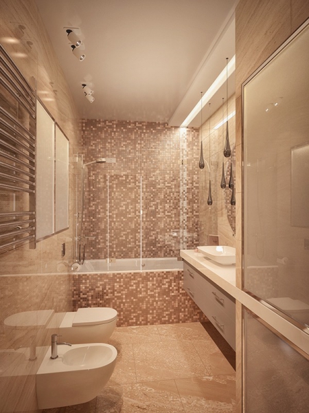 Мозаика в ванной комнате - Дизайн интерьера квартиры в современном жилом комплексе г.Тюмень 100 кв.м.