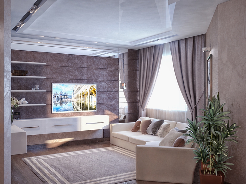 Угловой диван в гостиной - Дизайн интерьера квартиры в современном стиле на ул. Фабричная, г. Тюмень 75 кв. м.