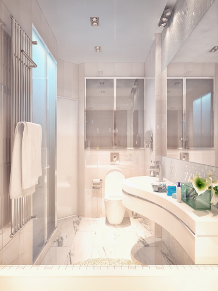 Белая ванная комната - Дизайн интерьера квартиры в современном стиле на ул. Фабричная, г. Тюмень 75 кв. м.