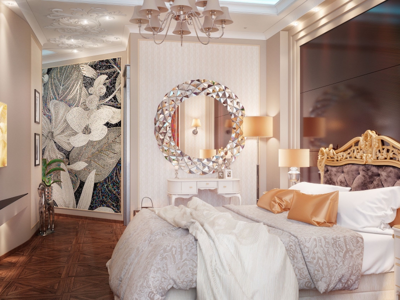 Мозаичное панно в спальне - Дизайн интерьера квартиры в АЖК «Паруса»