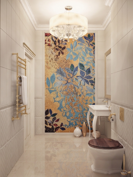 Мозаичное панно на стене в ванной комнате - Дизайн интерьера коттеджа Патрушева, ул. Зеленая