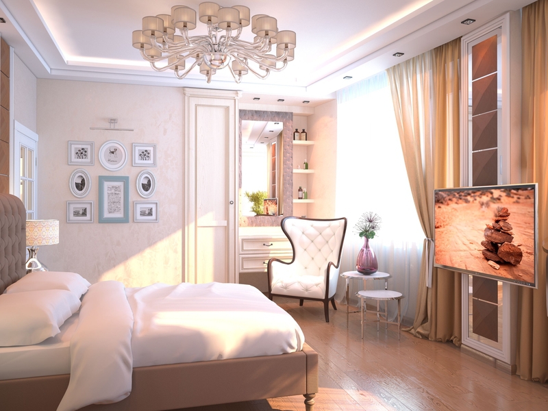 Люстра с большим количеством плафонов в спальне - Дизайн интерьера квартиры г.Тюмень ул.Севастопольская