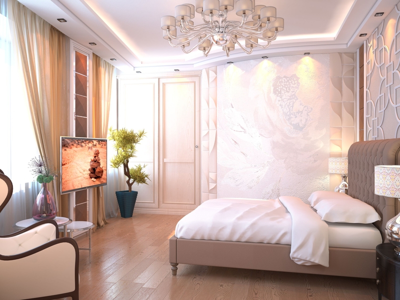 Полукруглая стена в спальне с росписью - Дизайн интерьера квартиры г.Тюмень ул.Севастопольская