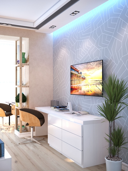 Дизайн интерьера двухкомнатной квартиры (70,5 кв.м) для творческой семьи, г. Ханты-Мансийск