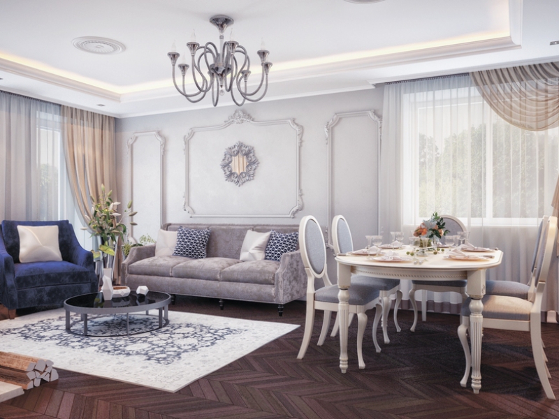 Гостиная-обеденный стол в классическом стиле - Дизайн интерьера дома для большой семьи, Воронино