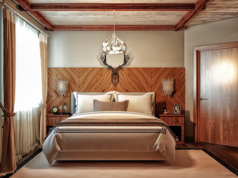 Спальня шале балки на потолок - Дизайн интерьера дома для большой семьи, Воронино