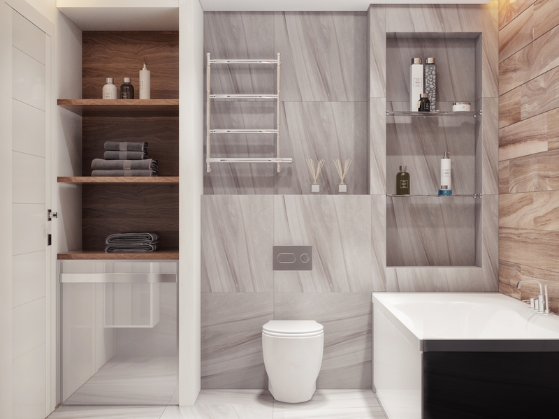 Ниши и встроенные шкафы в ванной комнате - Дизайн интерьера квартиры, Европейский мкрн