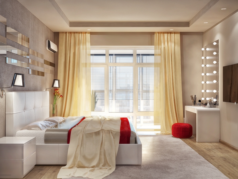 Спальня с окнами в пол - Дизайн интерьера квартиры, ул. 25 лет Октября