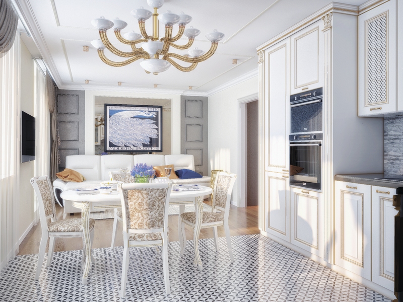 Кухня-неоклассика-зеркальное панно - Дизайн интерьера квартиры, Червишевский тракт