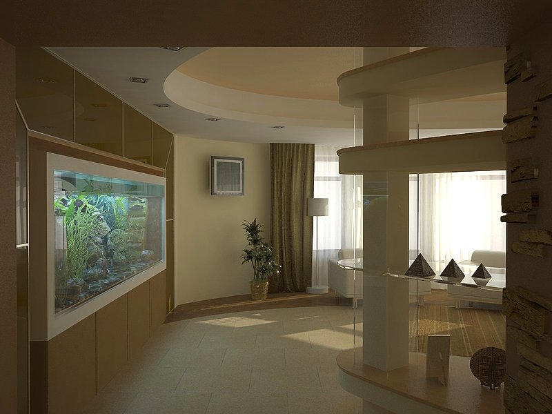 Холл с аквариумом в стене - Оригинальный дизайн интерьера частого дома