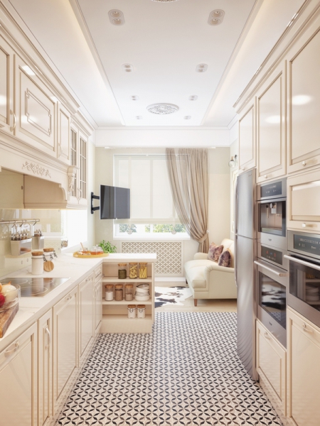 Дизайн кухни в узком помещении - Дизайн дома для двух семей, Комарово