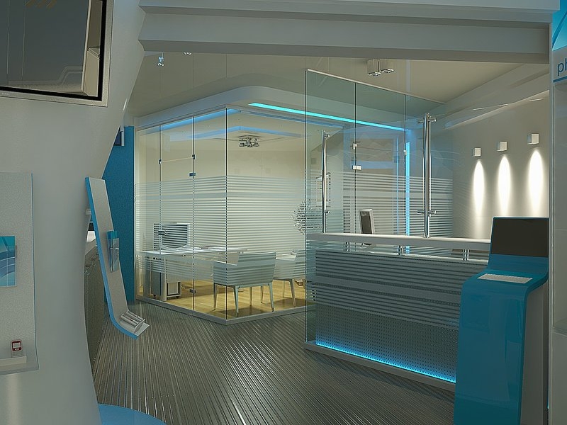 Дизайн интерьера офиса в синих тонах