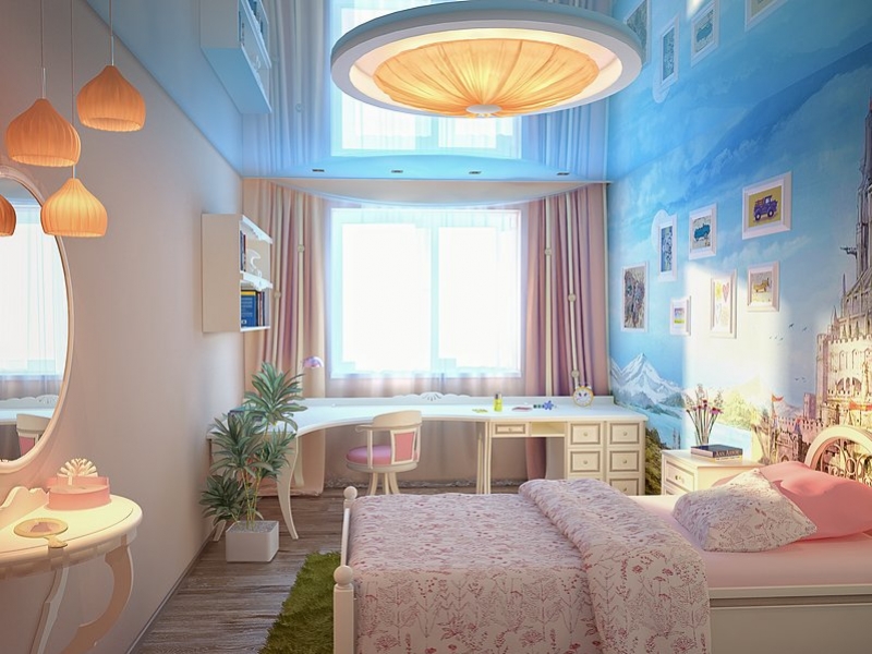 Детская комната с росписью на стене - Дизайн интерьера квартиры г. Салехард ул. Свердлова