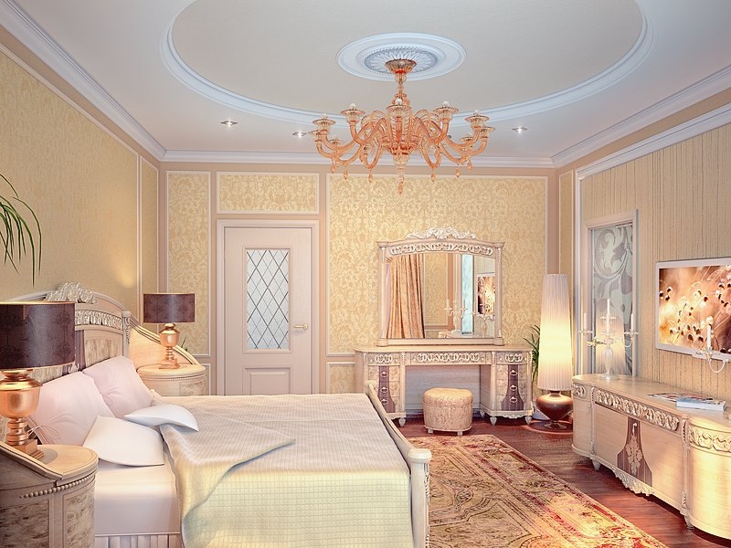 Спальня с белыми деревянными дверями со стеклянными вставками - Дизайн интерьера квартиры г. Тюмень ул. Логунова