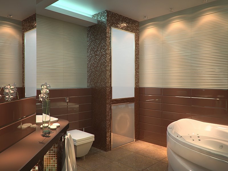 Ванная комната с фактурной плиткой  - Дизайн интерьера квартиры г. Тюмень ул. Малыгина