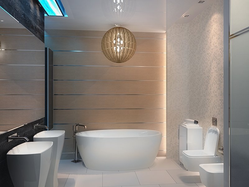 Ванная комната со свободно стоящей ванной  - Дизайн интерьера квартиры г. Тюмень ул. Пржевальского