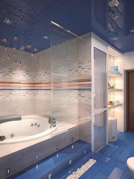 Ванная комната с ванной на подиуме - Дизайн интерьера квартиры г. Тюмень ул. Челюскинцев