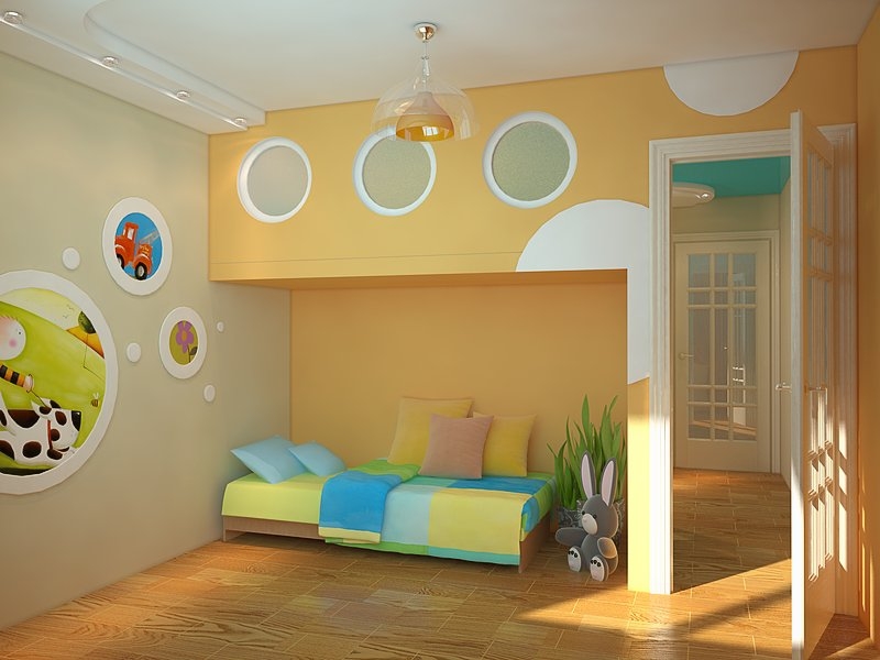 Детская комната с росписью на стене - Дизайн интерьера квартиры г. Тюмень ул. Широтная ТДСК