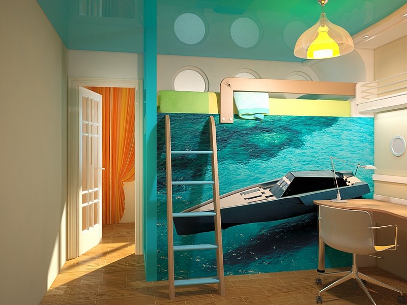 Детская комната с росписью на стене - Дизайн интерьера квартиры г. Тюмень ул. Широтная ТДСК