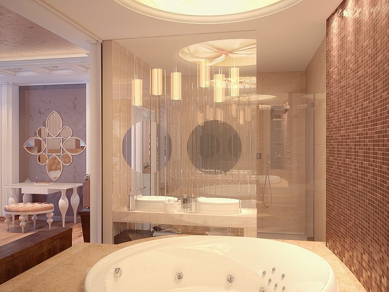 Ванная комната со стеклянной перегородкой  - Дизайн интерьера квартиры г. Тюмень ул. Ямская