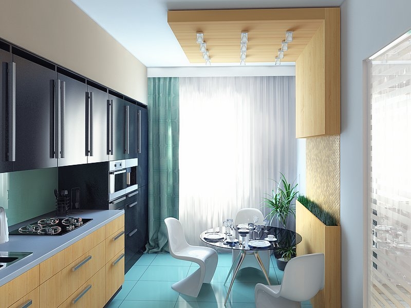 Кухня с декоративной деревянной нишей - Квартира в жилом комплексе «Солнечный остров» #6