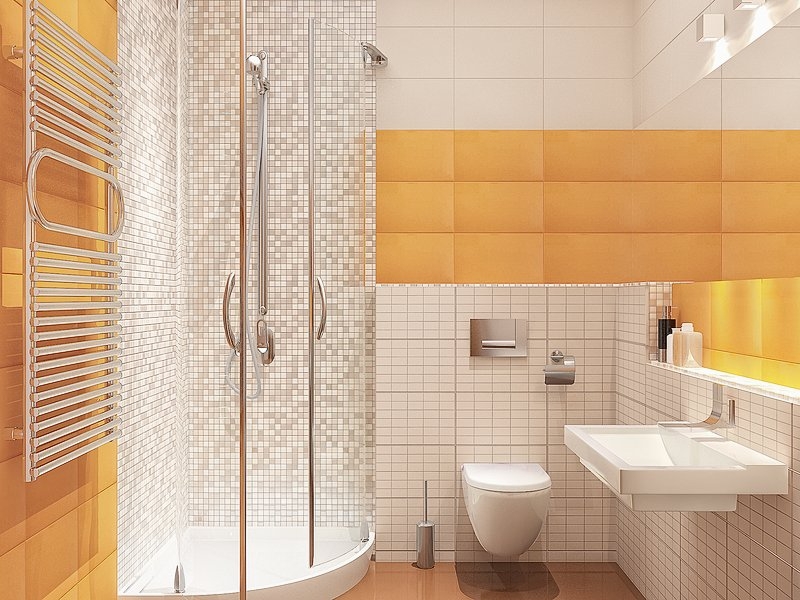 Ванная комнат с мозаикой в душевой кабине - Квартира в жилом комплексе «Солнечный остров» #6