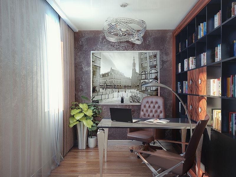 Кабинет с декоративной штукатуркой на стенах - Дизайн интерьера квартиры г. Тюмень ул. Матросова