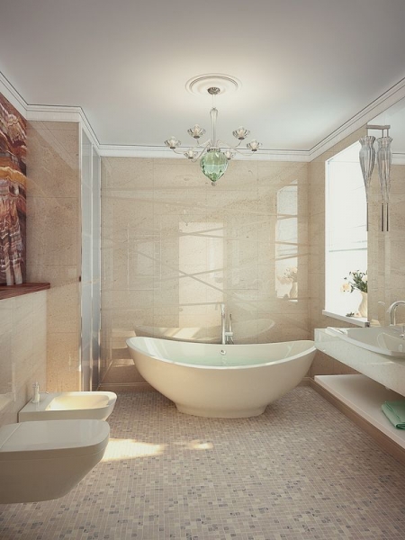 Ванная комната с керамогранитом на стенах - Дизайн интерьера квартиры г. Тюмень ул. Матросова
