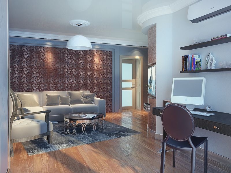 Гостиная с панно из мозаики - Дизайн интерьера квартиры г. Тюмень ул. Матросова