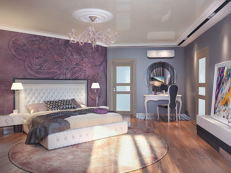 Спальня с барельефом на стене - Дизайн интерьера квартиры г. Тюмень ул. Матросова