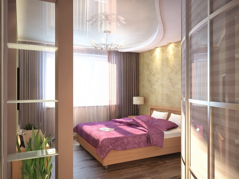 Спальня с декоративным оформлением потолка  - Дизайн квартиры Тюмень ул. Семенова ТДСК