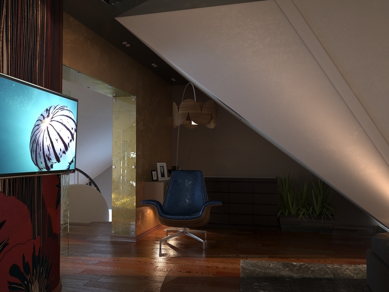 Спальня с межкомнатной аркой облицованной стеклом - Дизайн коттеджа Тюмень