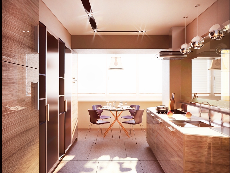 Кухня, объединенная с балконом - Дизайн интерьера квартиры на ул. В.Гольцова г. Тюмень
