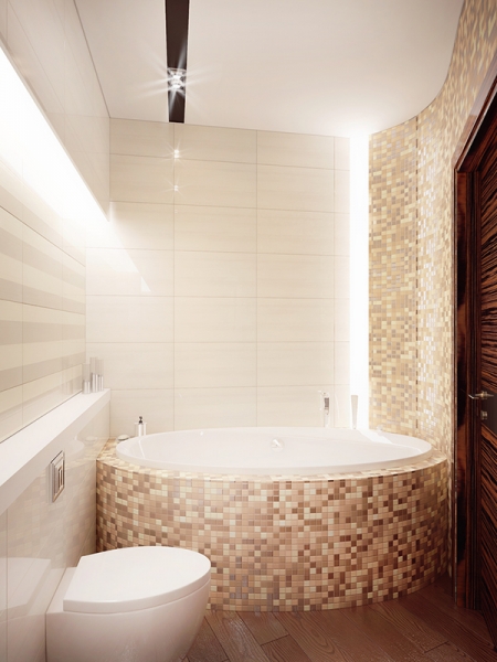 Ванная комната с отделкой из мозаики - Дизайн интерьера квартиры на ул. В.Гольцова г. Тюмень