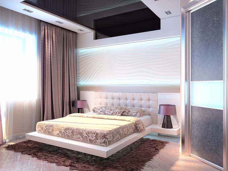 Спальня с оформлением 3D панелями - Дизайн интерьера квартиры на ул. Севастопольская г. Тюмень