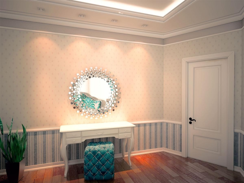 Спальня со встроенным освещением - Дизайн интерьера коттеджа г. Омск