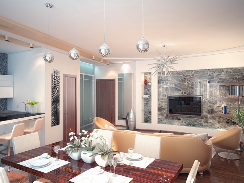 Кухня-гостиная с нишей в стене - Квартира в жилом комплексе «Солнечный остров»