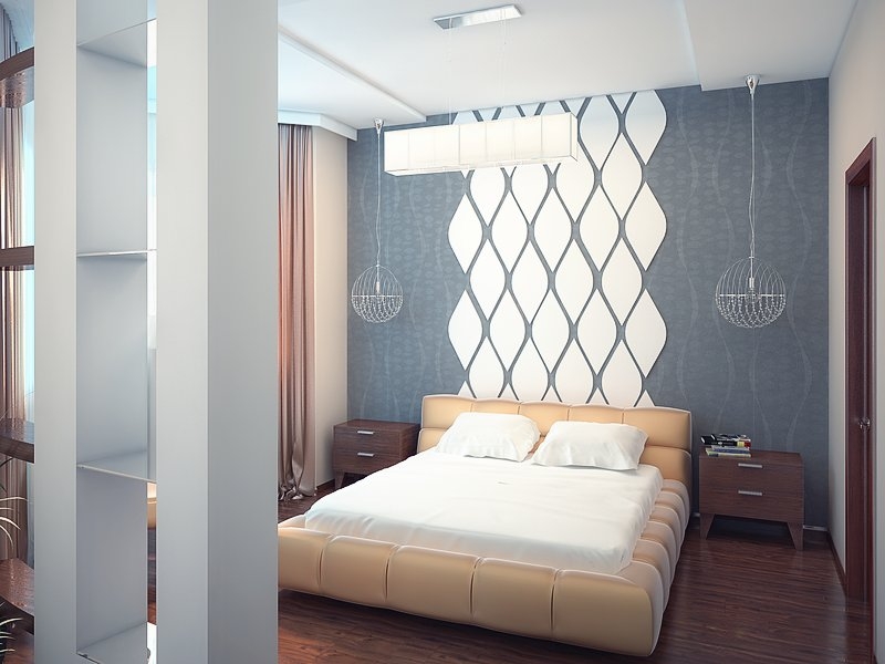 Спальня с декоративным панно у изголовья кровати  - Квартира в жилом комплексе «Солнечный остров»