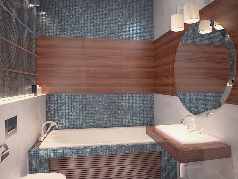 Ванная комната с декоративными панелями на стене - Квартира в жилом комплексе «Солнечный остров»