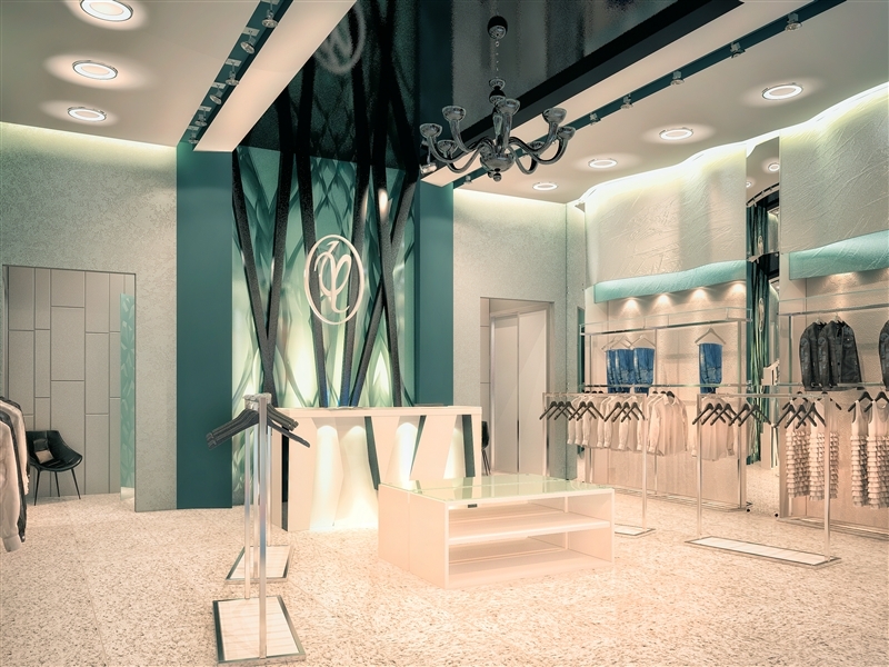 Стеклянная перегородка с подсветкой - Дизайн интерьера магазина-бутика Yudashkin Jeans
