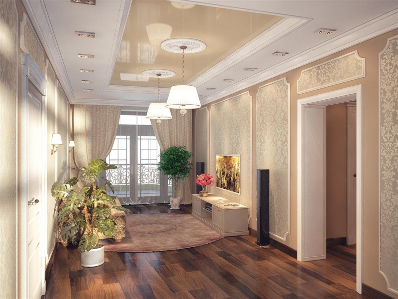 Гостиная с потолком в классическом стиле - Дизайн интерьера и благоустройство территории в посёлке Ушаково 200 кв. м.