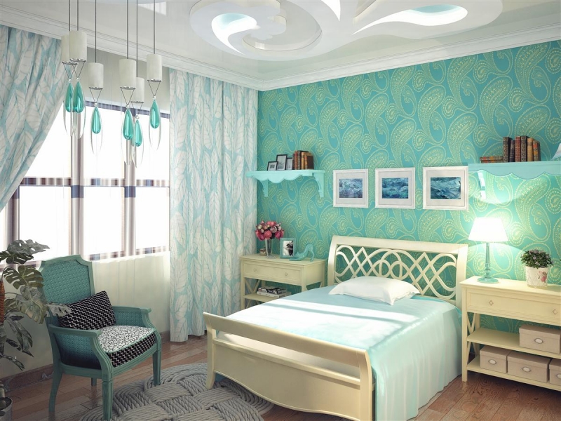 Спальня с композицией на потолке - Дизайн интерьера и благоустройство территории в посёлке Ушаково 200 кв. м.