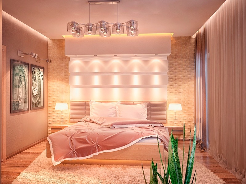 Спальня с акцентом на изголовье кровати - Дизайн интерьера квартиры на ул. Василия Гольцова г. Тюмень (126 м2)