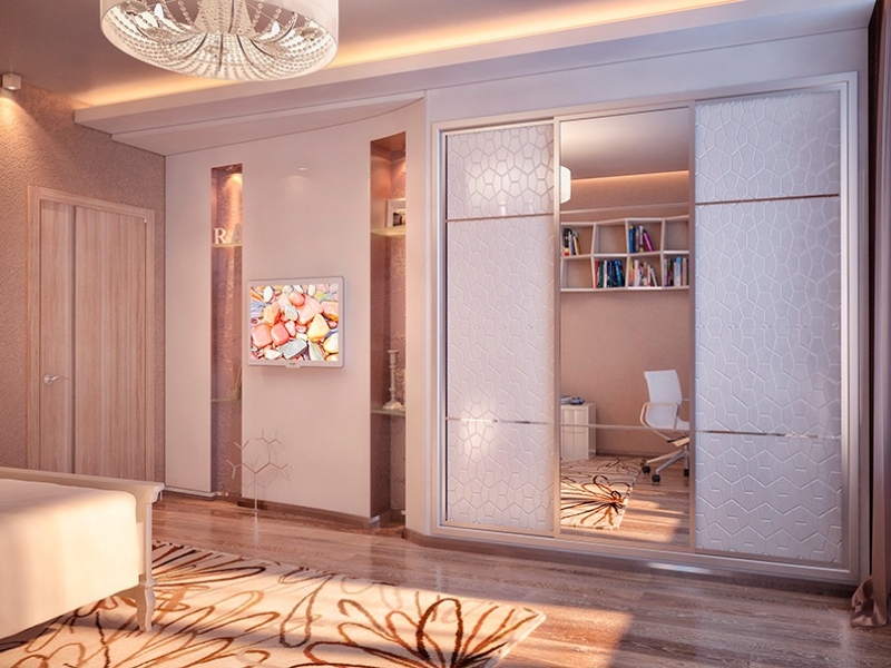 Шкаф с декоративными вставками в спальне - Дизайн интерьера квартиры на ул. Василия Гольцова г. Тюмень (126 м2)