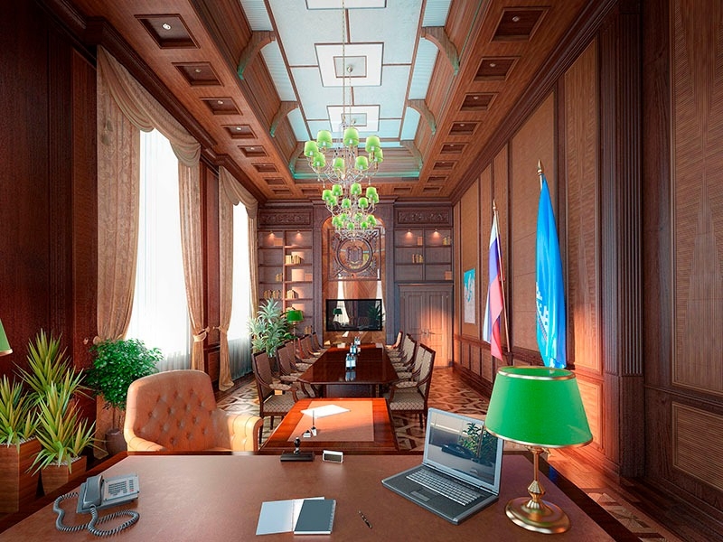 Интерьер кабинета руководителя в классическом стиле - Кабинет руководителя с прилегающими к нему помещениями в двух вариантах решения интерьера